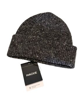 NWT Mackie Scottish Wool Shin Donegal Ribbed Knit Winter Beanie Hat Charcoal
